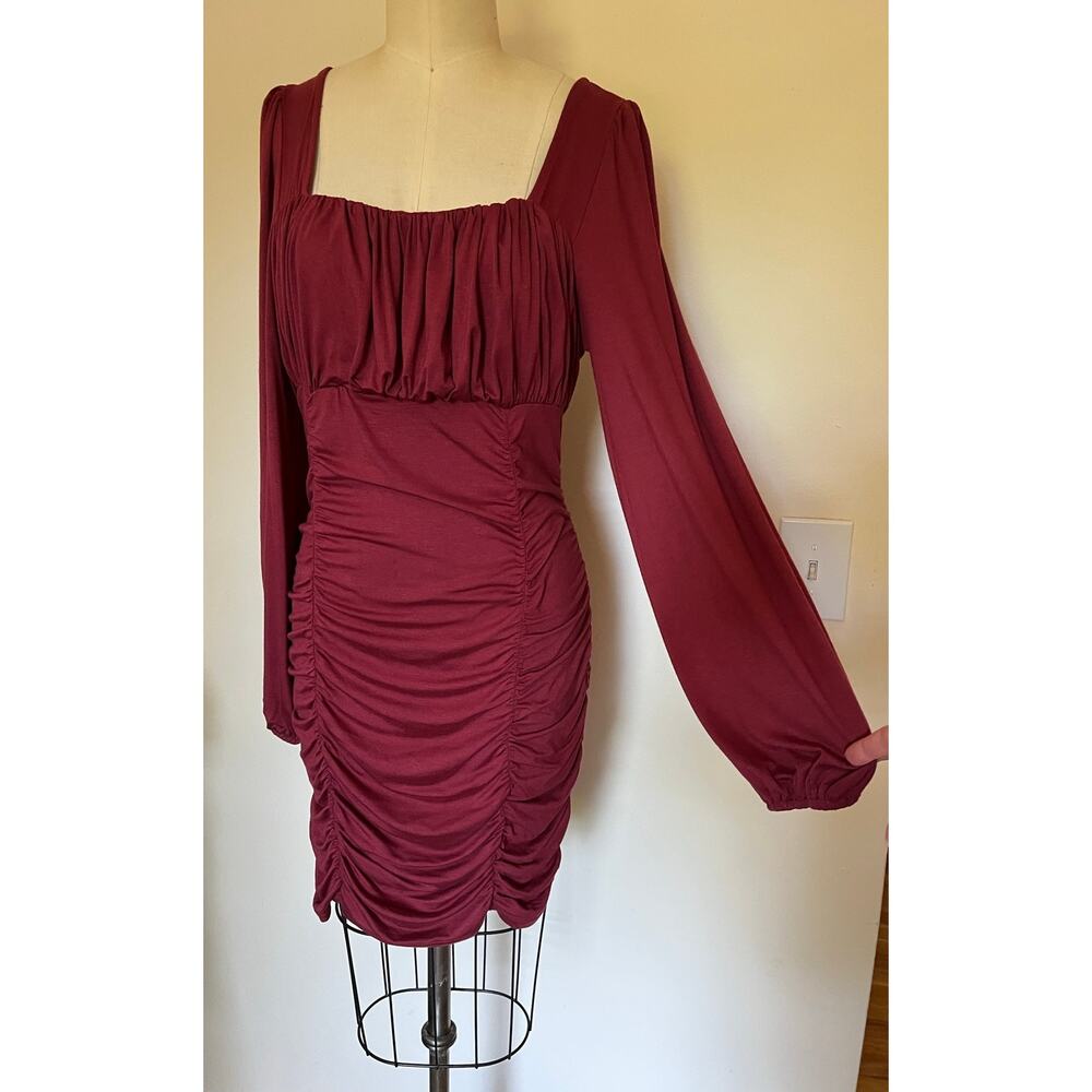 Grace Karin L Burgundy Ruched Bodycon Mini Dress Romantic Indie Y2K Milkmaid